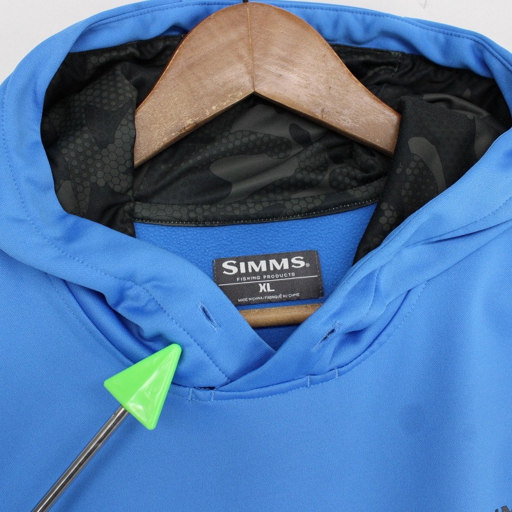 Simms Hoodie Mens XL Blue Fishing Fleece Pullover Camo Lined Sleeve Logo - Picture 3 of 14